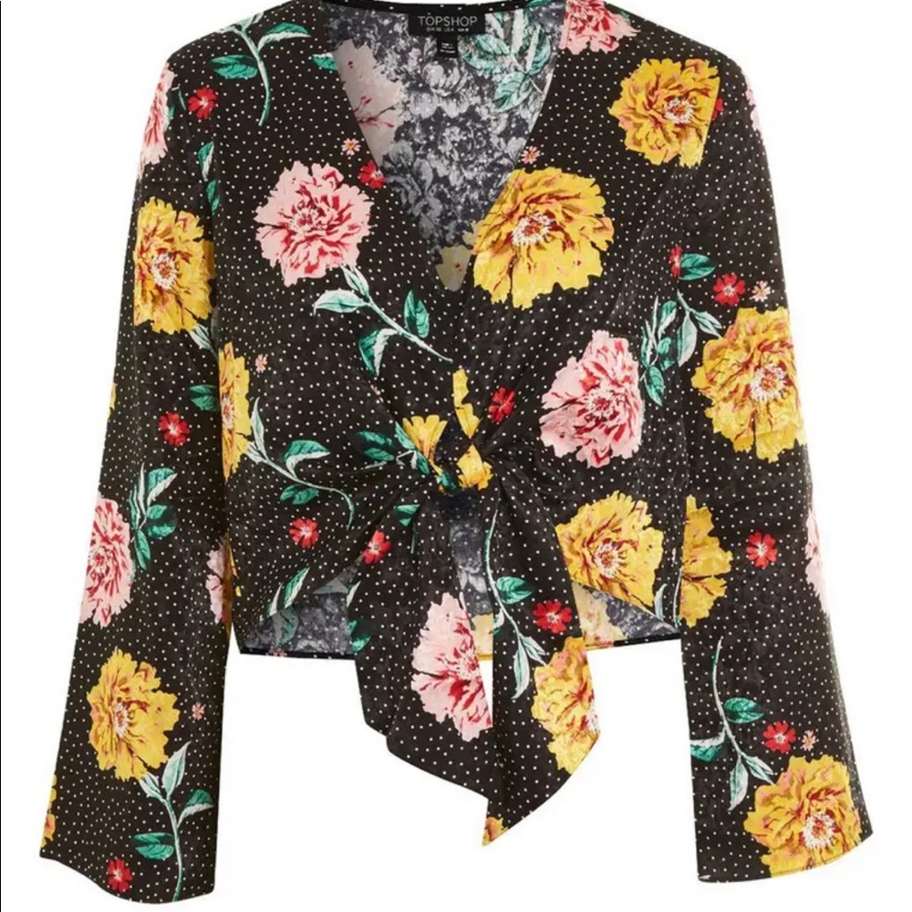 Top Shop Floral Dot Jacquard Crop Top